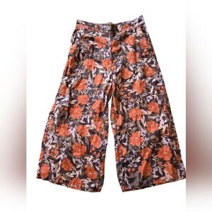 Haute Hippie Floral Wide-Leg Pants - Orange and Brown Women Large 100% Linen